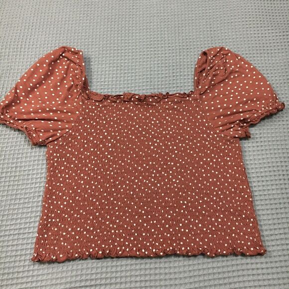 American Eagle Top Women’s L Smocked Polka Dot Crop Puff Sleeve Boho Cottage Y2K - Picture 3 of 11